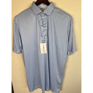Collars & Co. 2XL Mens Blue & White Checkered Short Sleeve Polo Shirt With Firm